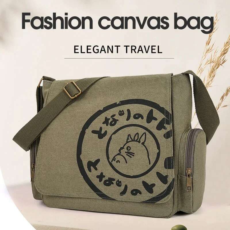 Vintage Cartoon Canvas Messenger Large Capacity Tote Bag Women Shoulder Handbag