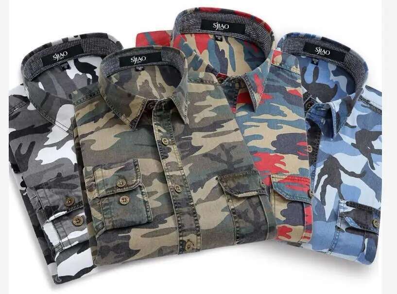 Men's Double Pocket Camo Shirt Men Camouflage Cargo High Quality Outdoor Hiking Sport Youth Out Wear Shirts Designer