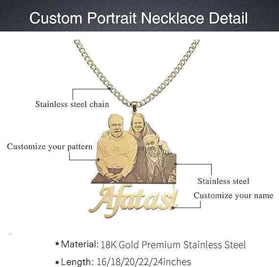 Autumn Cold Dropshipping Photo Necklace, Name PVD Carving Personalized Picture Necklace
