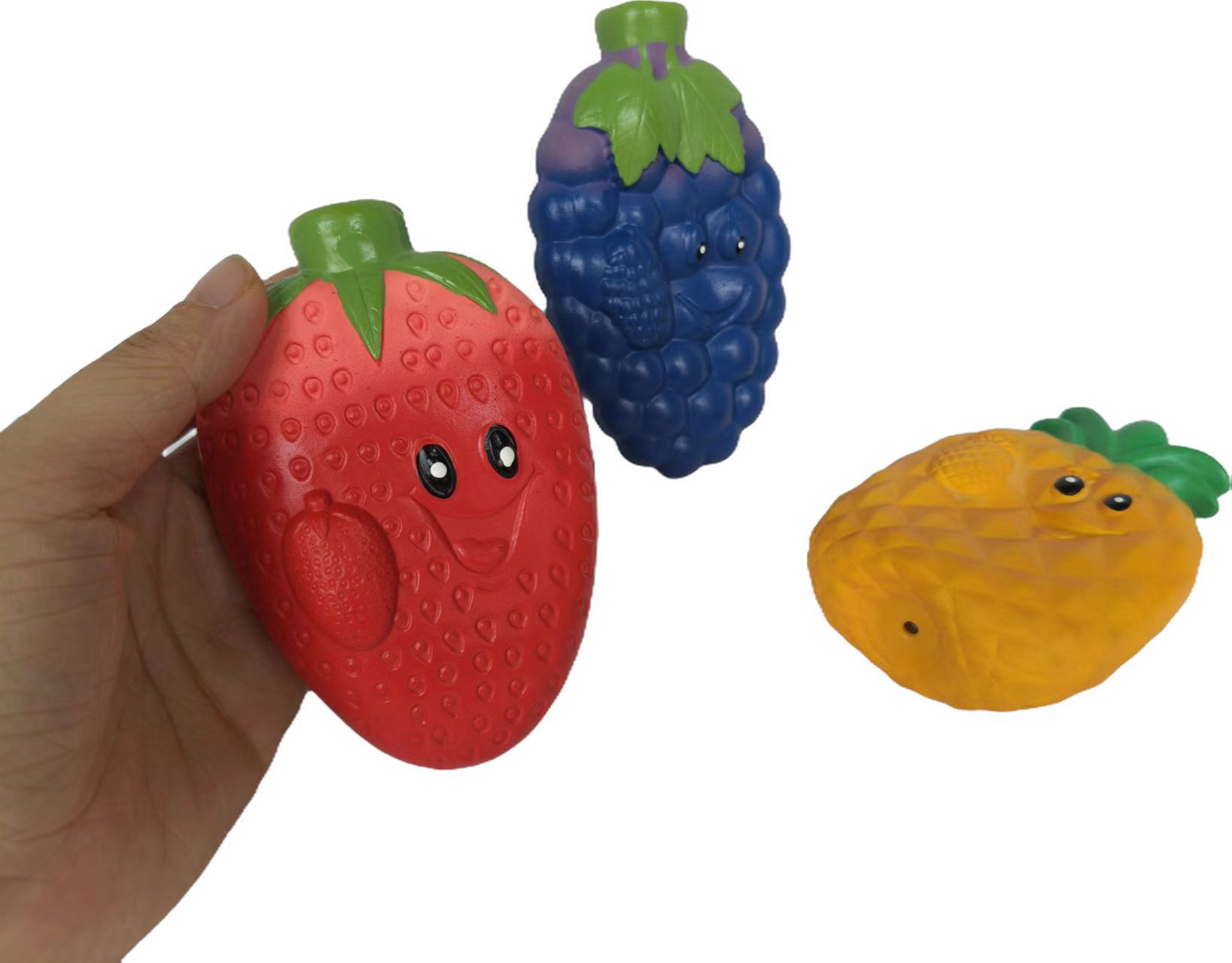 Latex Soft Fruit Pet Toy Natural Rubber Squeaky Strawberry, Pineapple, and Grape Shaped Teething Pet Toys for Dogs (Set of 6)