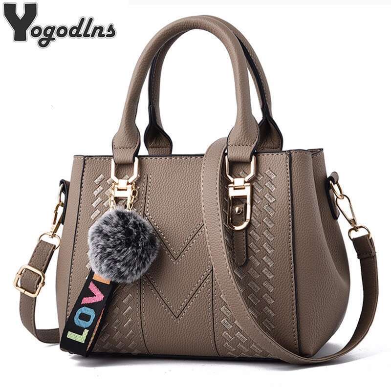 Embroidery Messenger Leather Handbags Bags For Women Sac A Main Ladies Hair Ball Hand Bag
