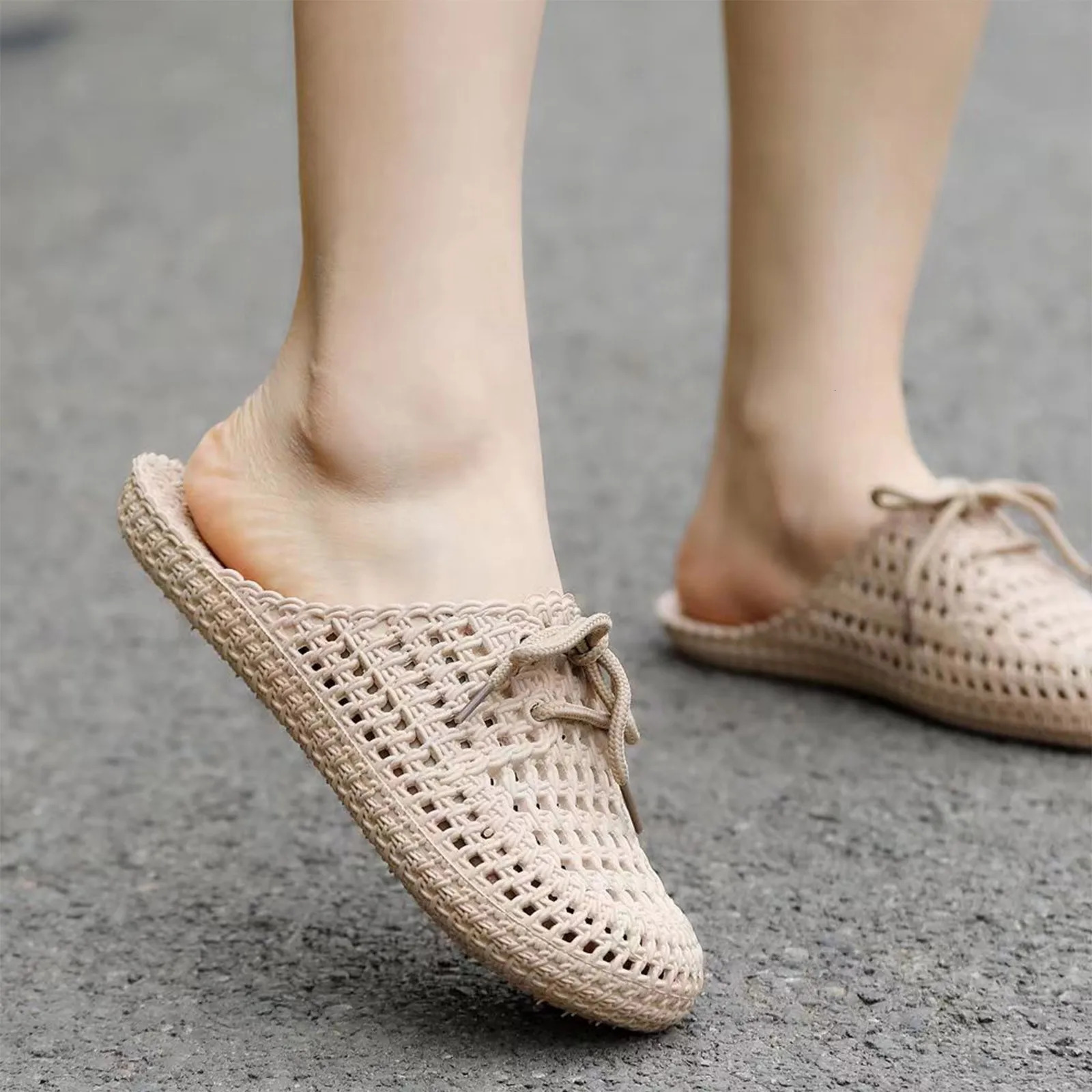 Lace Up Slippers Women Flat Sandals Summer Vacation Beach Shoes Daily Home Non Slip Soft Slippers Ladies Sandalias Mujer 250519
