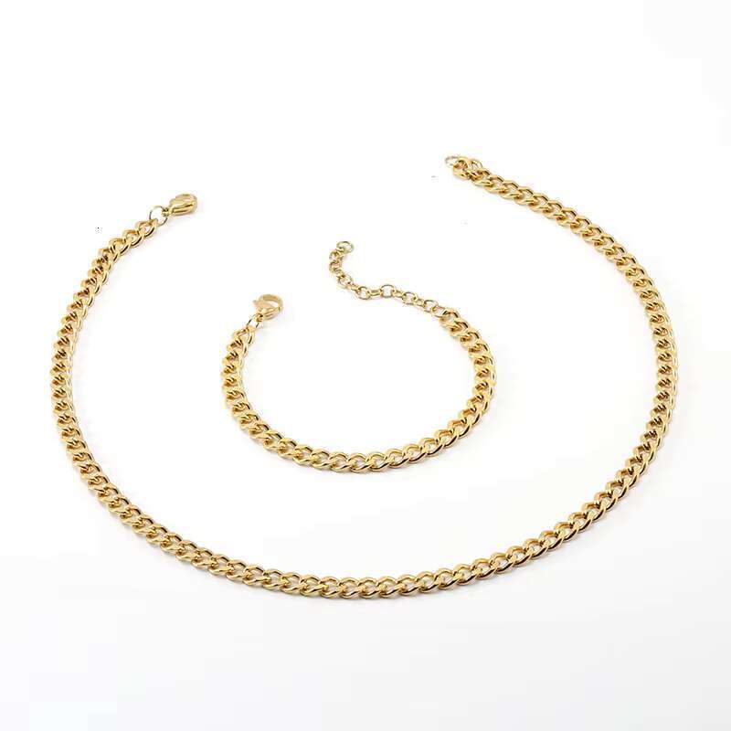 Gold Plated Cuban Link Chain for Men and Women Stainless Steel Hip Hop Necklace and Bracelet Set Tarnish Resistant Statement Jewelry