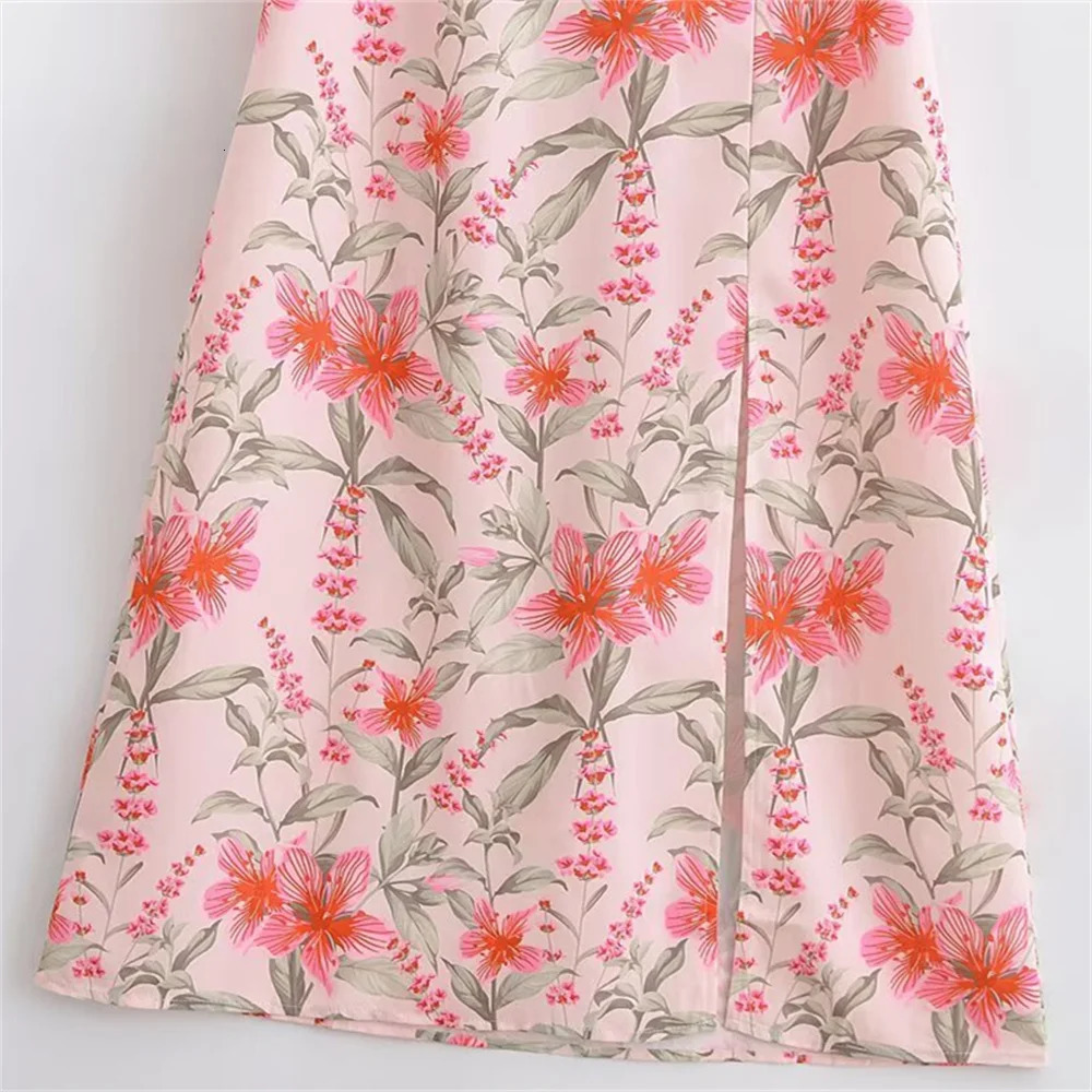 UNIZERA womens printed slit dress with strapless short sleeved decoration for spring and summer casual wear 250520