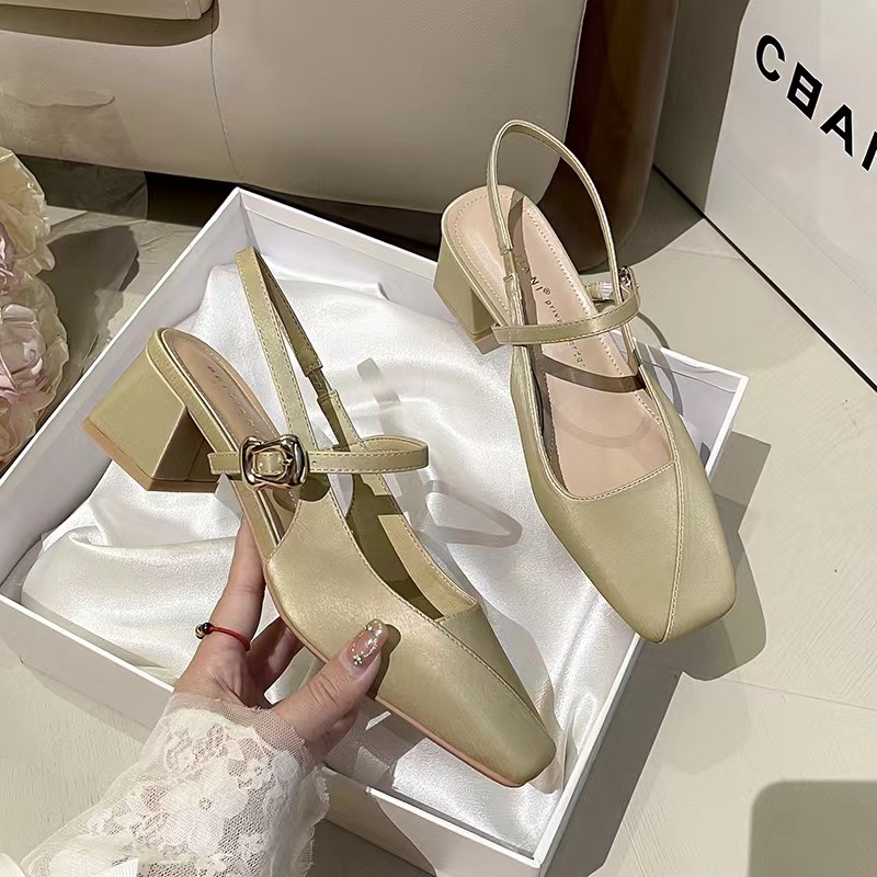 Ins Style Fashion Silk Women's High Heels Spring/Summer Thick High Heels Mary Jane Women's Hot and Thick Casual Shoes