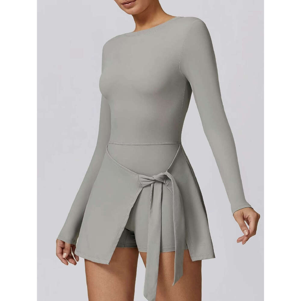 Womens Dress Womandress June Fake Two Anti Glare Tight Fitting Sports Slimming Straps Casual Fitness Beautiful Back Yoga Womens Long Sleeved Tennis Sk
