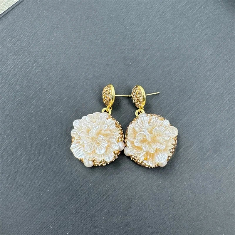 Turkish Irregular Baroque Freshwater Pearl Jewelry Sets 3D Three-dimensional Carving of Peony Flowers Charm Necklace Earring 250520