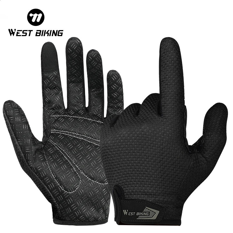WEST BIKING Summer Cycling Gloves MTB Full Finger Bike Touch Screen NonSlip Silicone Palm Rest Driving Riding 250515