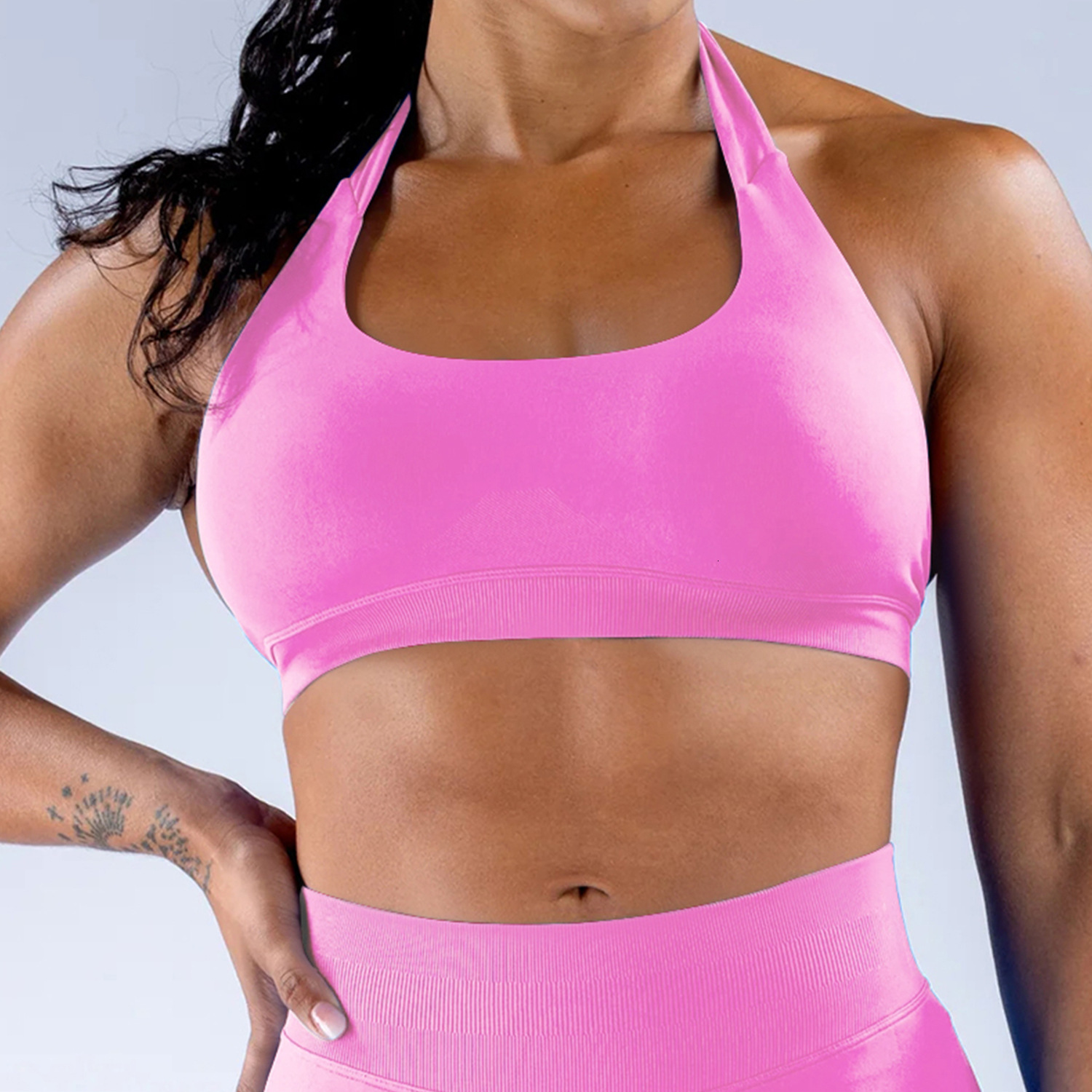 Seamless high elasticity ultra-fine matte nylon neck hanging sports bra, backless beauty, fitness, yoga, etc
