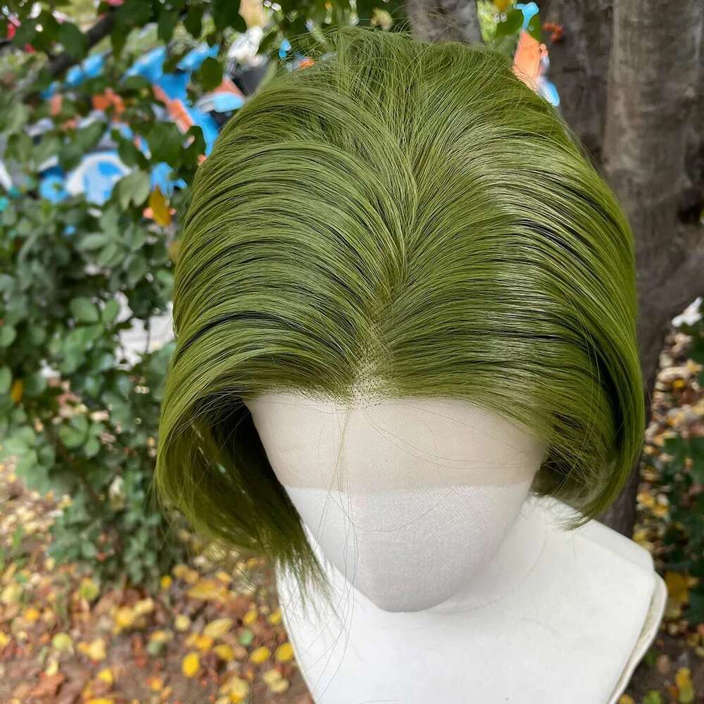 Green Bob Cosplay Men 13x4 Synthetic Lace Front for Women Short Cut Piexie Wigs Natural Hairline Pre Plucked