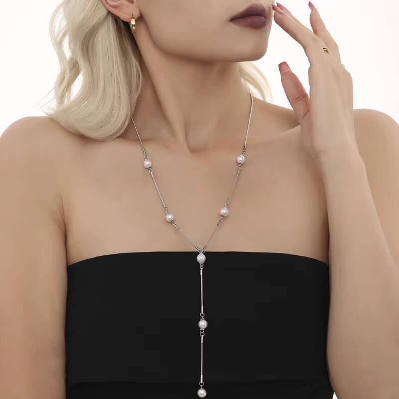 G4058 stainless steel collarbone sweater chain pearl pendant Y tassel women's necklace