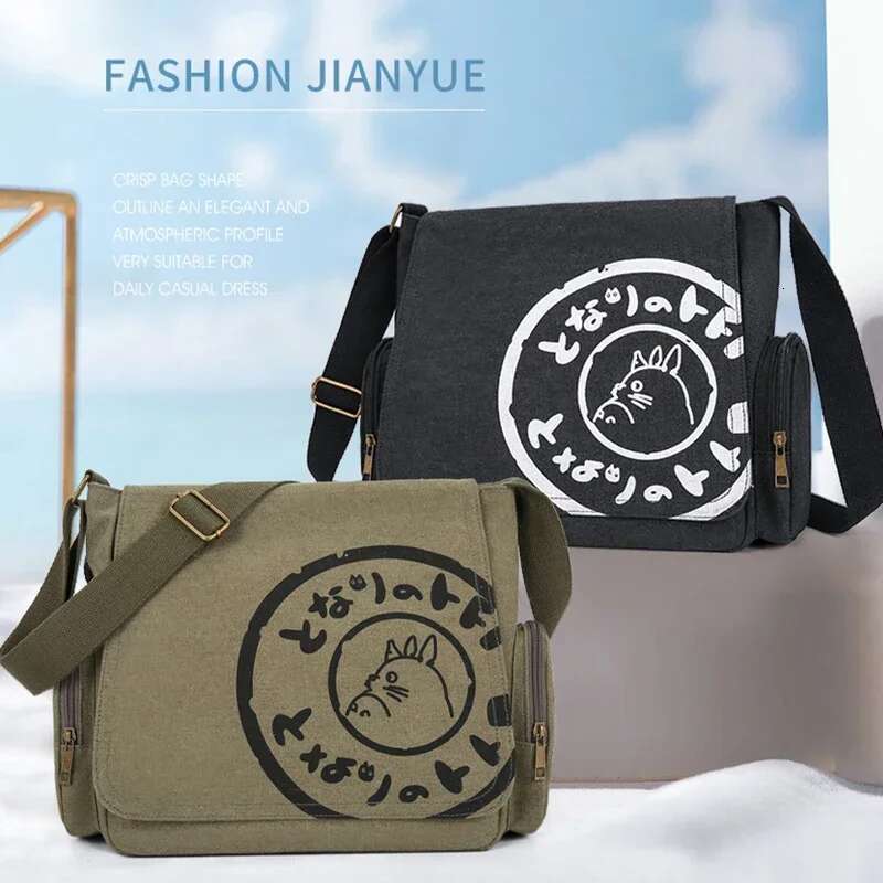 Vintage Cartoon Canvas Messenger Large Capacity Tote Bag Women Shoulder Handbag