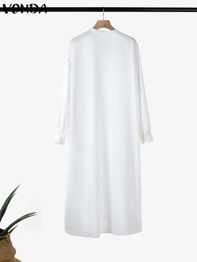 VONDA Women Blouse Casual Turndown Collar Long Tops Solid Color Tunic Sleeve Coverups Loose Cardigans 250520