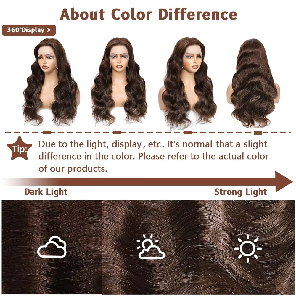 Pervian Lace Front Wigs Chocolate Brown Simulaiton Human Hair 34 Inch Body Wave 13x4 Lace Frontal Wigs Transparent Lace Closure Wig Transparent Synthe