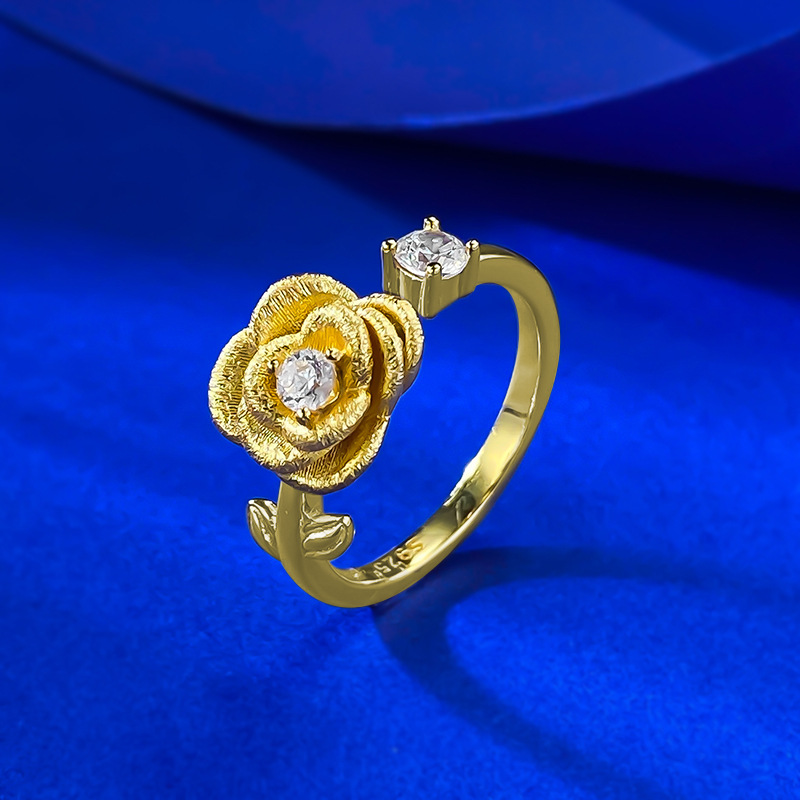 Elegant Rose Gold S925 Sterling Silver Flower Ring with Sparkling Diamonds, Perfect for Casual and Formal Occasions, Ideal for Gifting