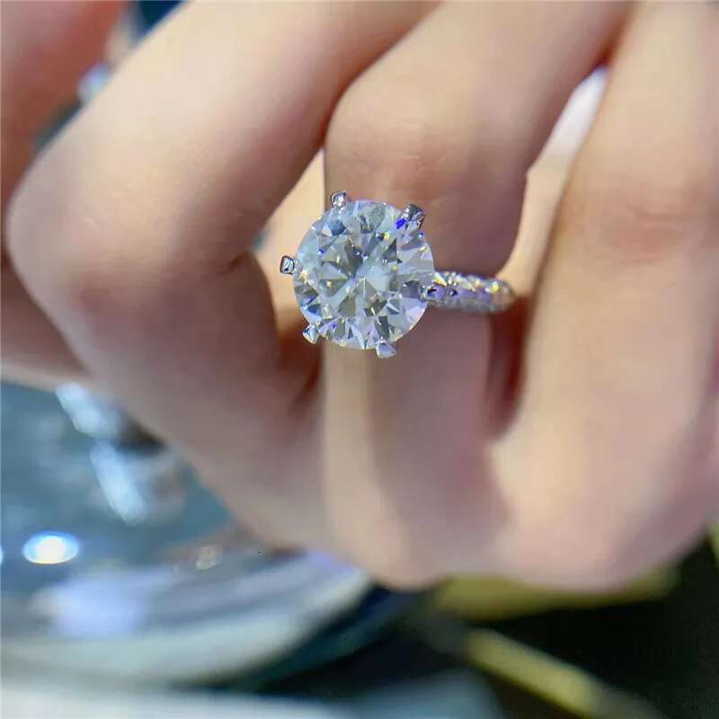 COSFIX Classical Six Claw D Color 5 Carat Lace Moissanite Ring S925 Sterling Silver Plate Pt950 Engagement Ring For Women