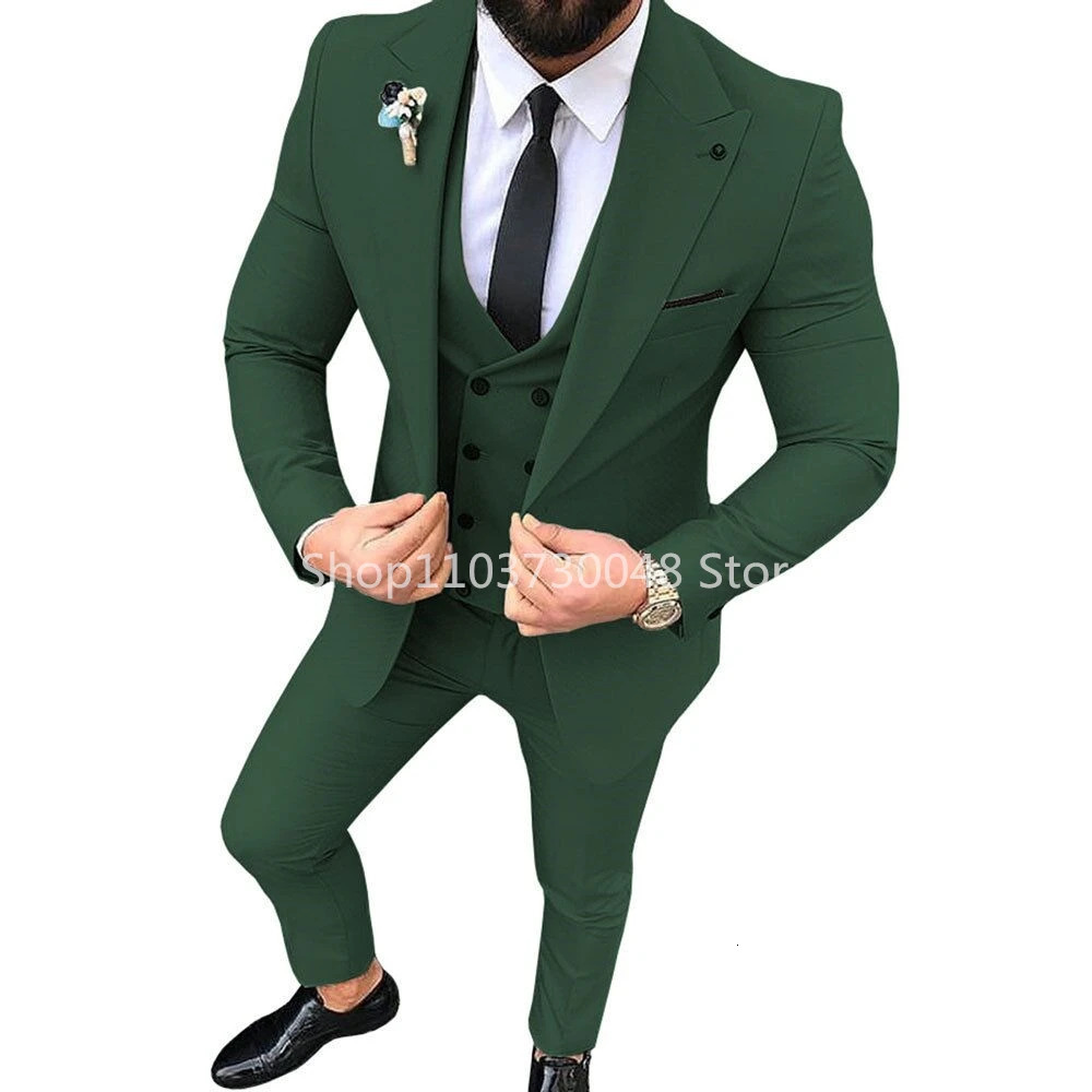 Solid Wedding Mens 3 Pieces Suit One Button Lapel Jacket Vest Trousers Dinner Groom Tuxedos Slim Fit Formal Business Suits 250514
