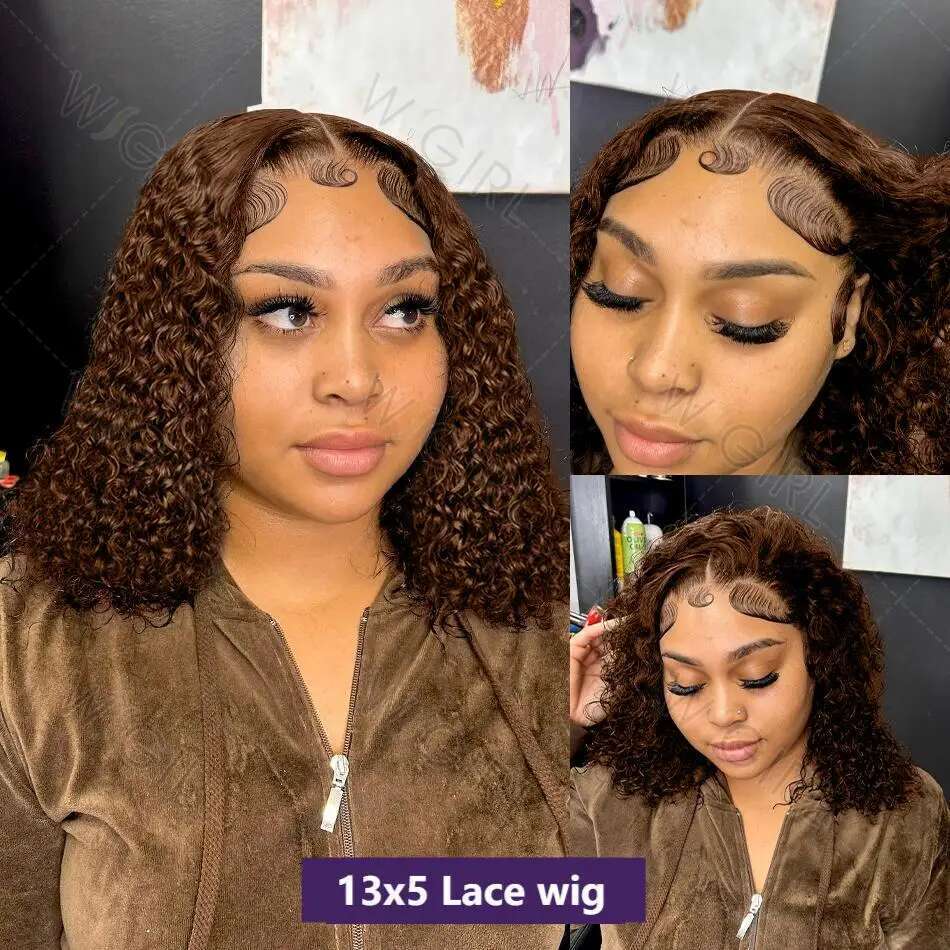 Wigirl Chocolate Brown Loose Deep Wave Short 13x4 13x5 HD Lace Front Human Hair Wig Brazilian Curly Bob Wigs 200% For Women