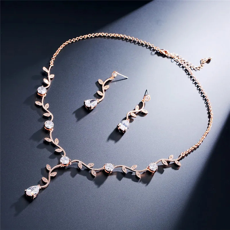 Fashion Niche Womens Necklace Earrings Willow Branch Zircon Ins Style Clavicle Necklace Earring Set 250520