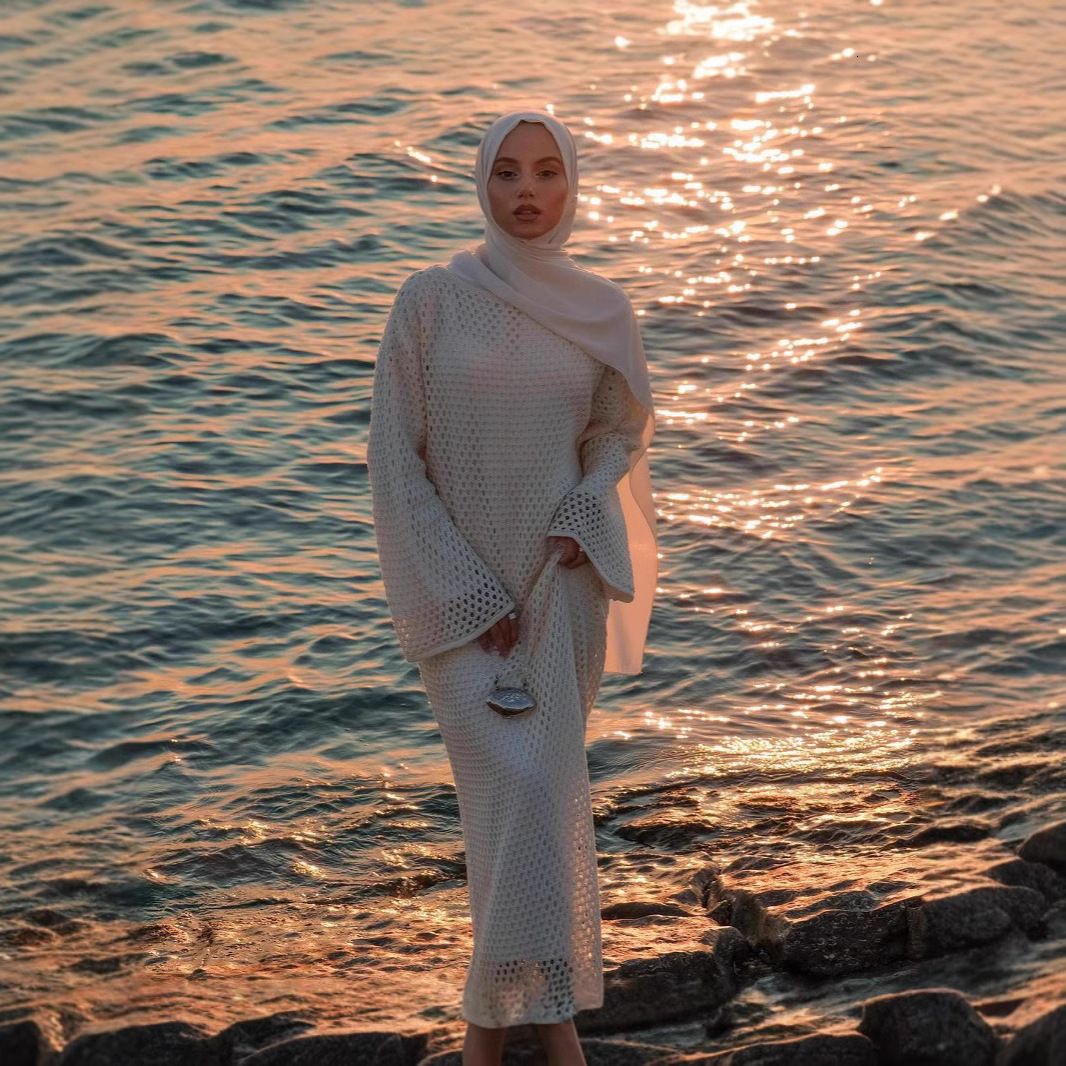 2025 Designer Fashion Casual Women Dubai Hollow Loose Robe Long Dress