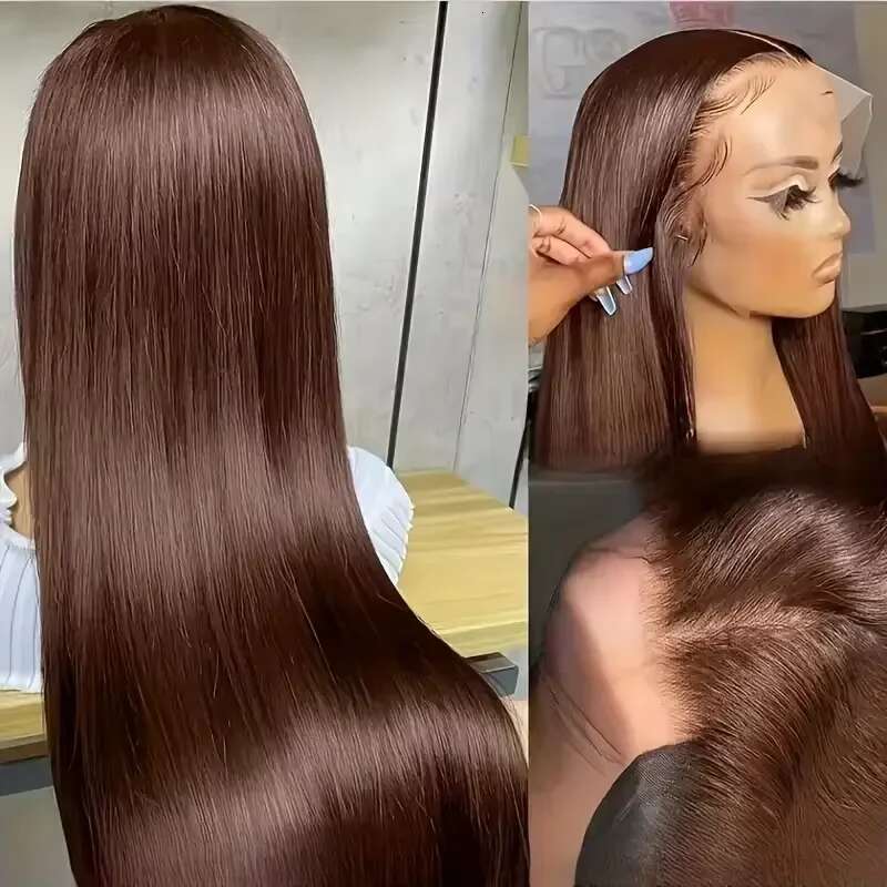 Bone Straight Chocolate Brown 13x6 HD Lace Frontal 100% Vieamese Remy Virgin Pre Plucked Glueless Wigs Human Hair