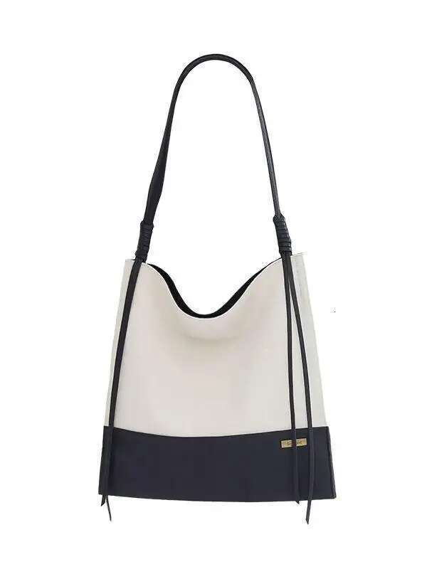 New Spliced Contrasting Color Bucket Shaped Canvas Light Fashionable And High-End Single Shoulder Women's Bag