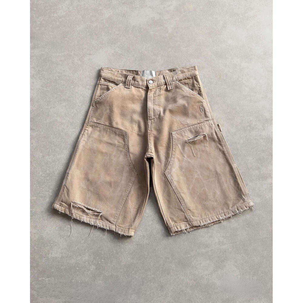 Summer hip-hop punk washed denim men y2k ripped loose shorts Harajuku Jorts