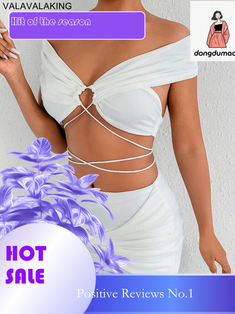 dongdumaoyi 2025 Summer Lady Sexy 2 Piece Mini Set Solid Off Shoulder Slash Neck Bodycon Skirts Suits Women Party Tight Dress Suit