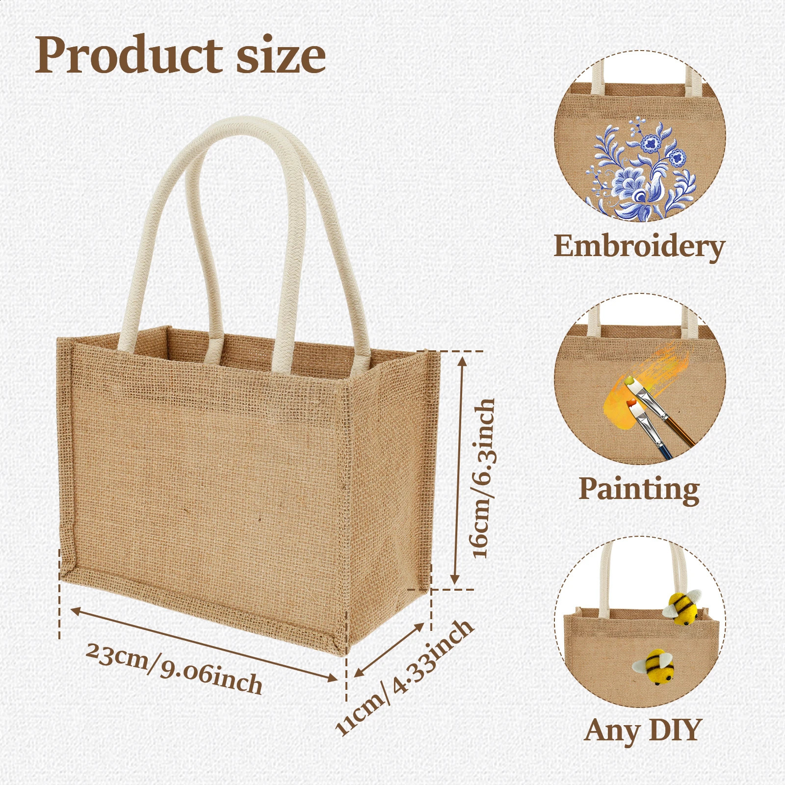 Burlap Tote Bags Mini Burlap Beach Bags Portable Jute Tote Bag Multipurpose Burlap Hand Bags for Shopping Trips Beach School 250516