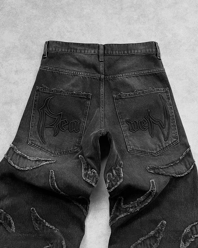 Baggy Jeans for Men Y2k Hip Hop Distressed Retro Black Pants Oversized Embroidery Harajuku Gothic Wide Leg Trousers Streetwear 250519