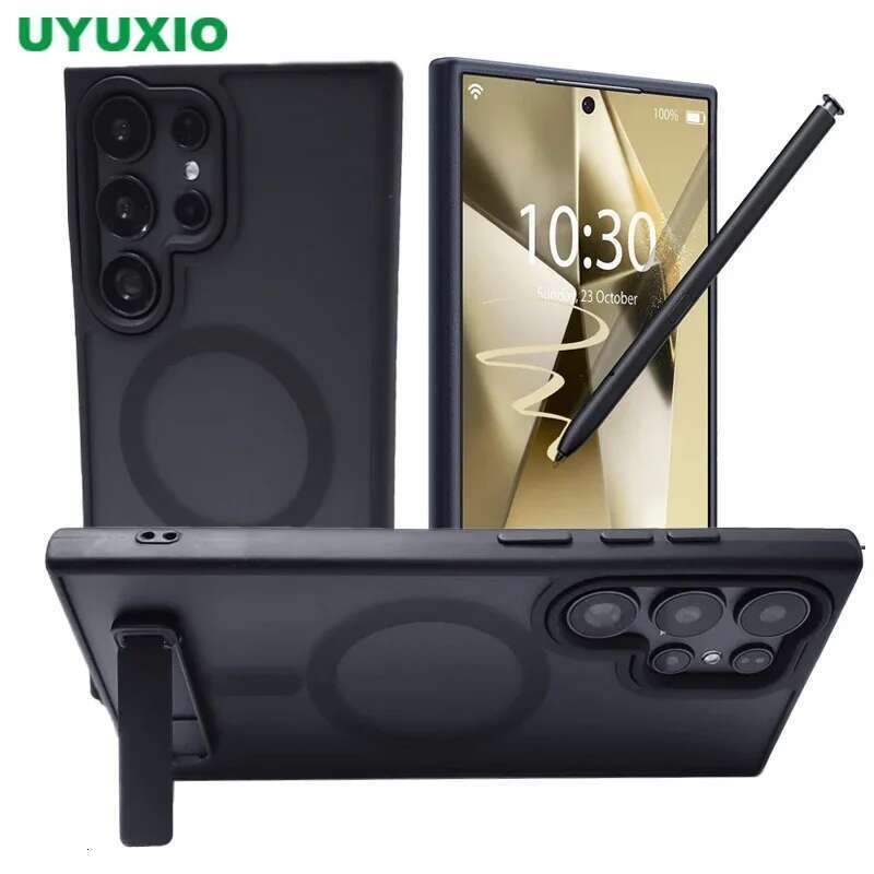 UYUXIO Magnetic Mobile Phone Case Kickstand for Samsung Galaxy S25 S24 S23 Ultra FE S22 Plus Cover Stand Cases with Holder