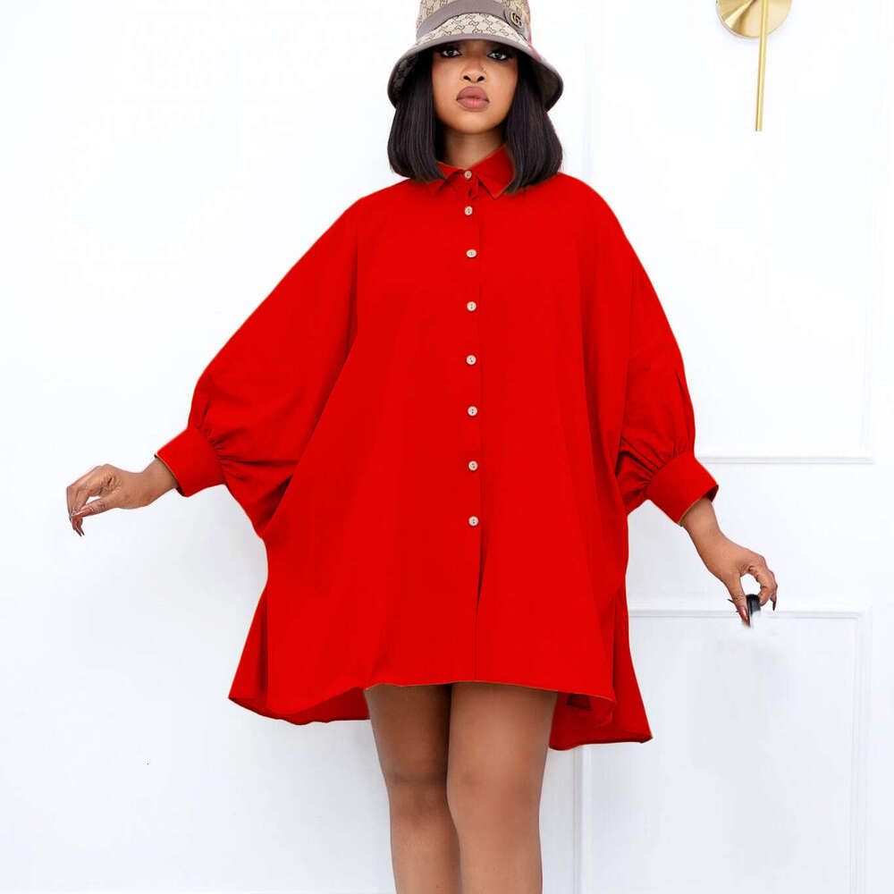 Women's Wear Spring New Loose Waist Style Flip Collar Solid Color Large Shirt Dress