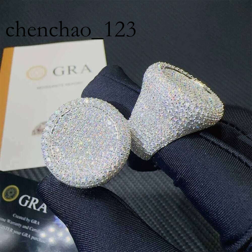 Fine Jewelry Iced Out Hip Hop Cuban Link Ring Gold Plated Sterling Sier VVS Moissanite Dia