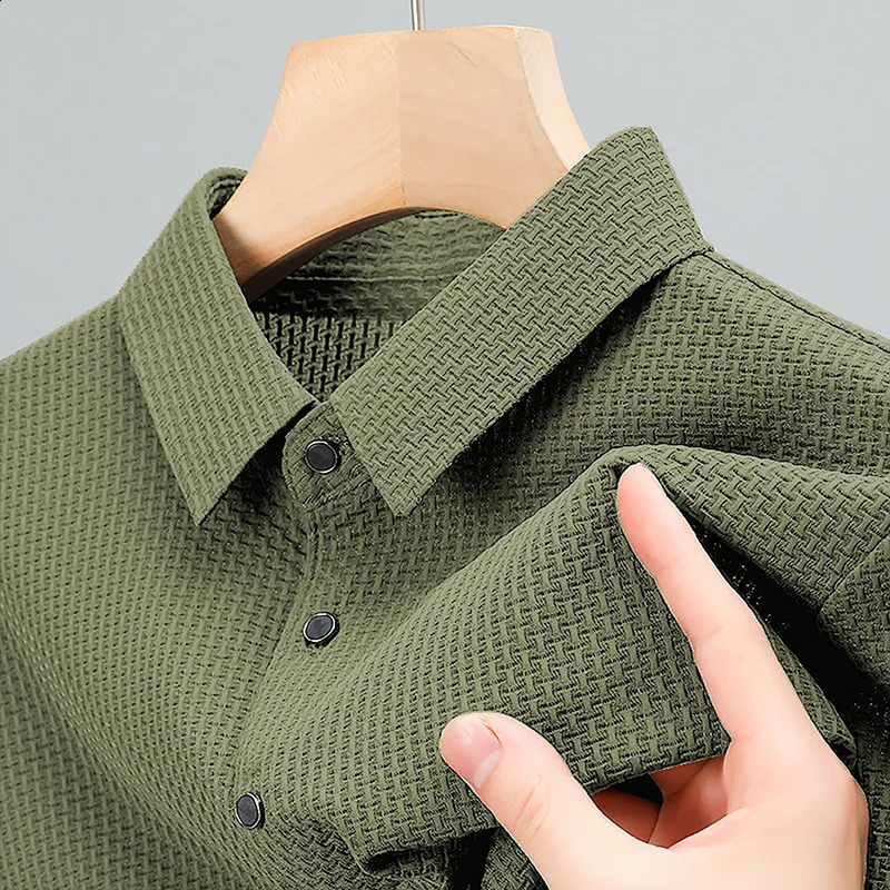 Summer Mens Short sleeved Polo Shirt High Quality Ice Silk Breathable Business Fashion T-shirt High Elastic Soft Polo Shirt 250519