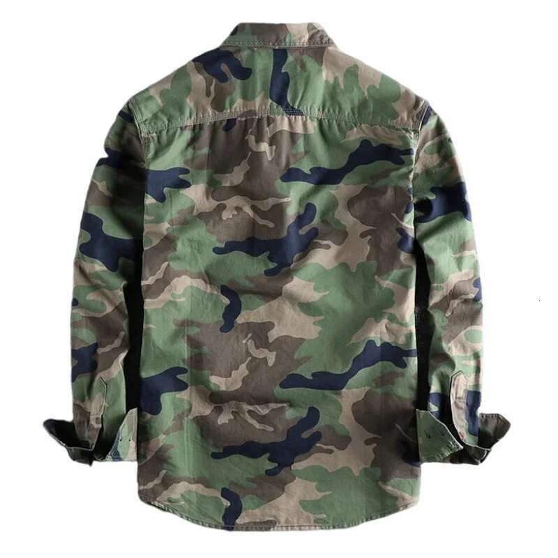Men's Double Pocket Camo Shirt Men Camouflage Cargo High Quality Outdoor Hiking Sport Youth Out Wear Shirts Designer