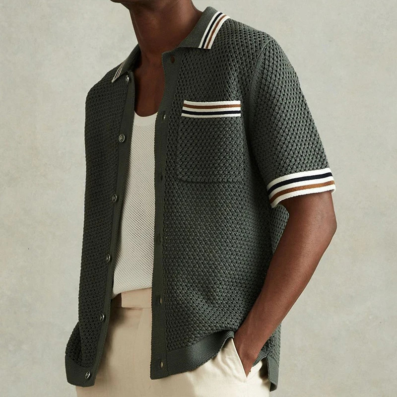 Men Fashion Cardigan Tops Premium Hollow Out Knit Shirts Casual Business Style High Quality Streetwear Breathable Knitwear 250520