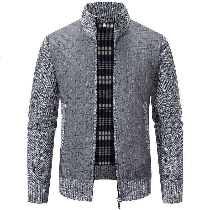 Mens Windproof Jacket Full Zip Fleeced Sweater Cardigan Contrast Stand Collar Sweaters Coat Autumn Winter Veet Clothes Designer