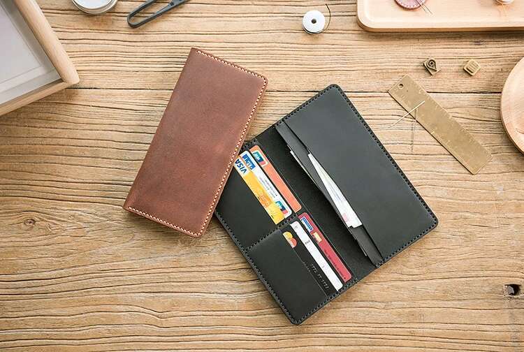Vintage Handmade Crazy horse long wallet Genuine Leather men Wallet male clutch women purse clips money bag