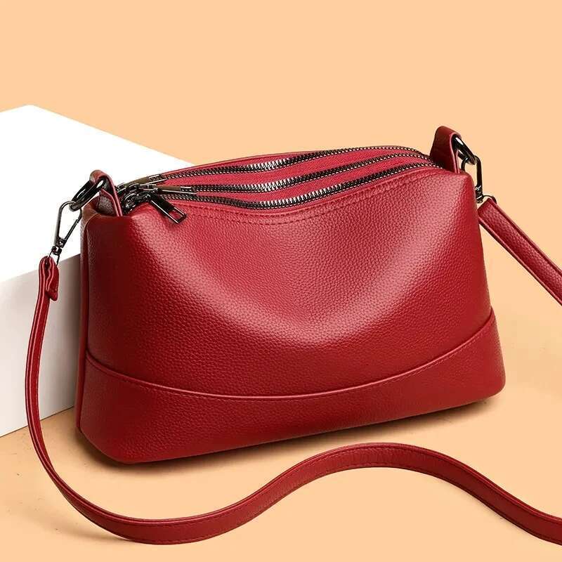 2024 Large Capacity Women's Handbags 3-Layer Zipper Solid Color PU Leather Lady's Shoulder Bags Female Cross Body Handbag
