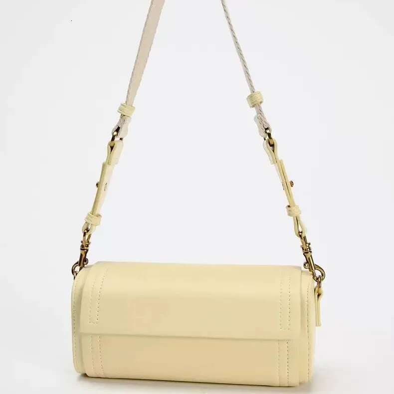 Autumn New Women's Vanilla Yellow Flip Cover Versatile Commuting Bag, Cylindrical Shoulder Crossbody Bag