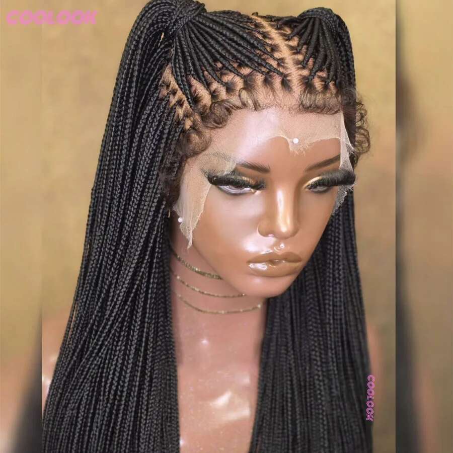 Cornrows Braided Wig Small Square Knotless Box Braids Wigs For Black Women With Baby Synthetic Long 36Inches Braiding Hair