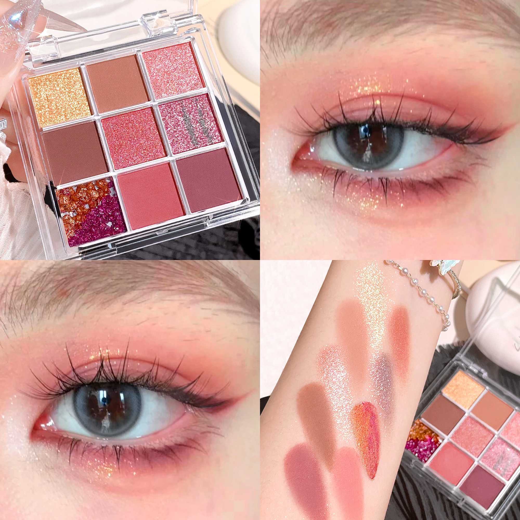 Crispy Rice Korean 9 color eyeshadow tray Matte Pearl waterproof long-lasting pink brown eyeshadow studentsXJ250520