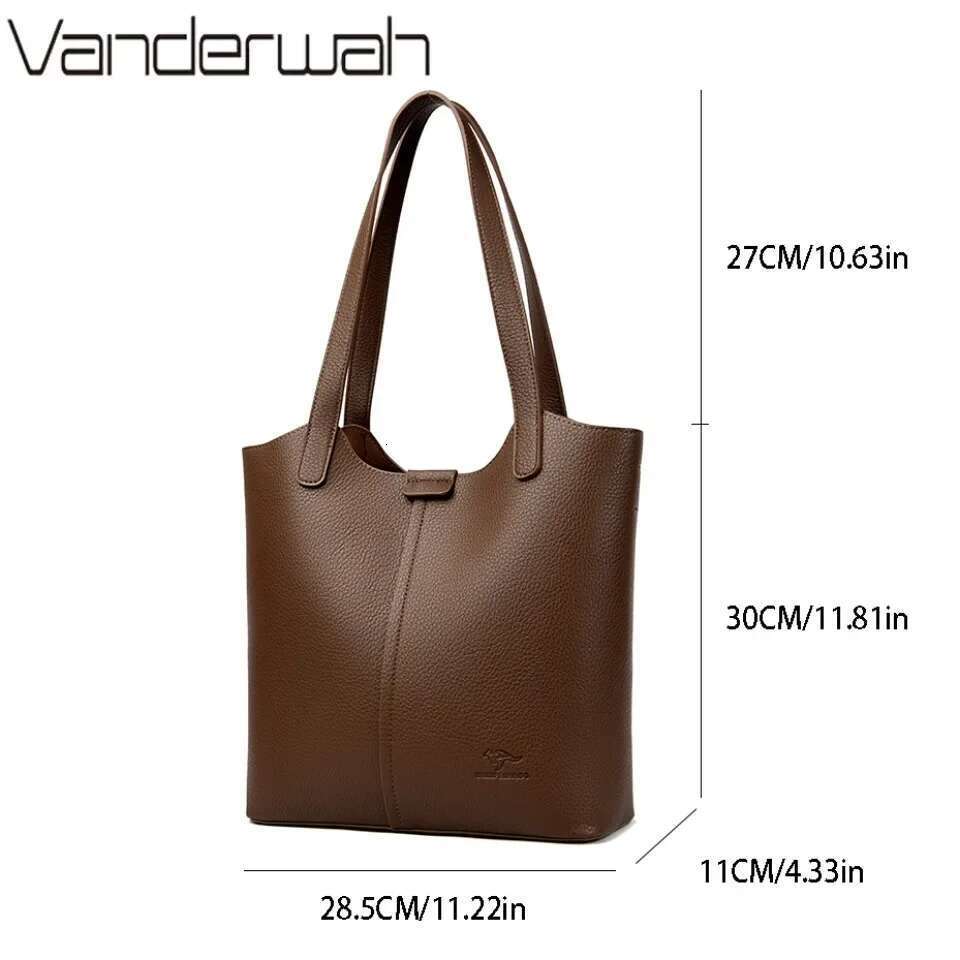 Genuine Brand Soft Leather Shoulder For Women Casual Tote Bag Female Solid Color Purse Simple Design Handbag Commuting Sac