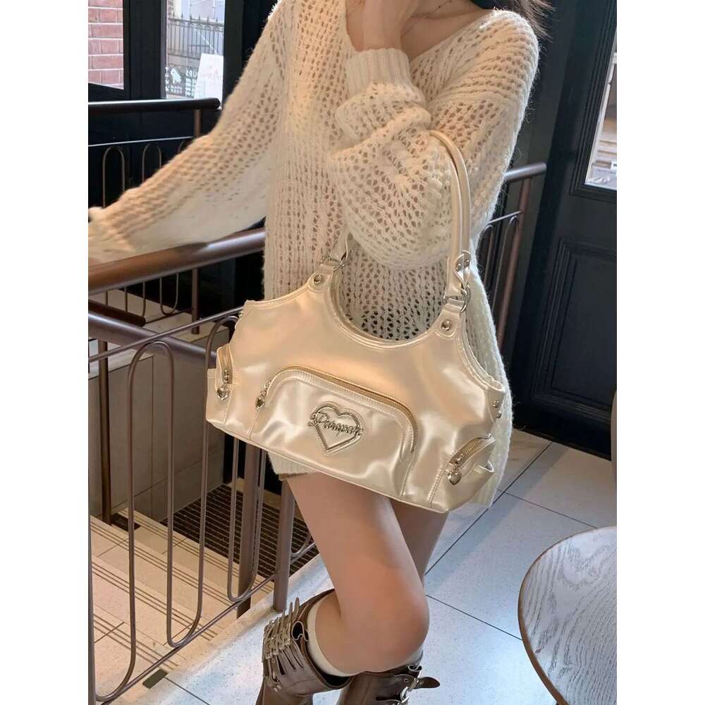 JIAERDI Fairycore Aesthetic Y2k Women Hot Girls Versatile Chain Chic White Underarm Bag Purse Female Haruku Sweet Handbag