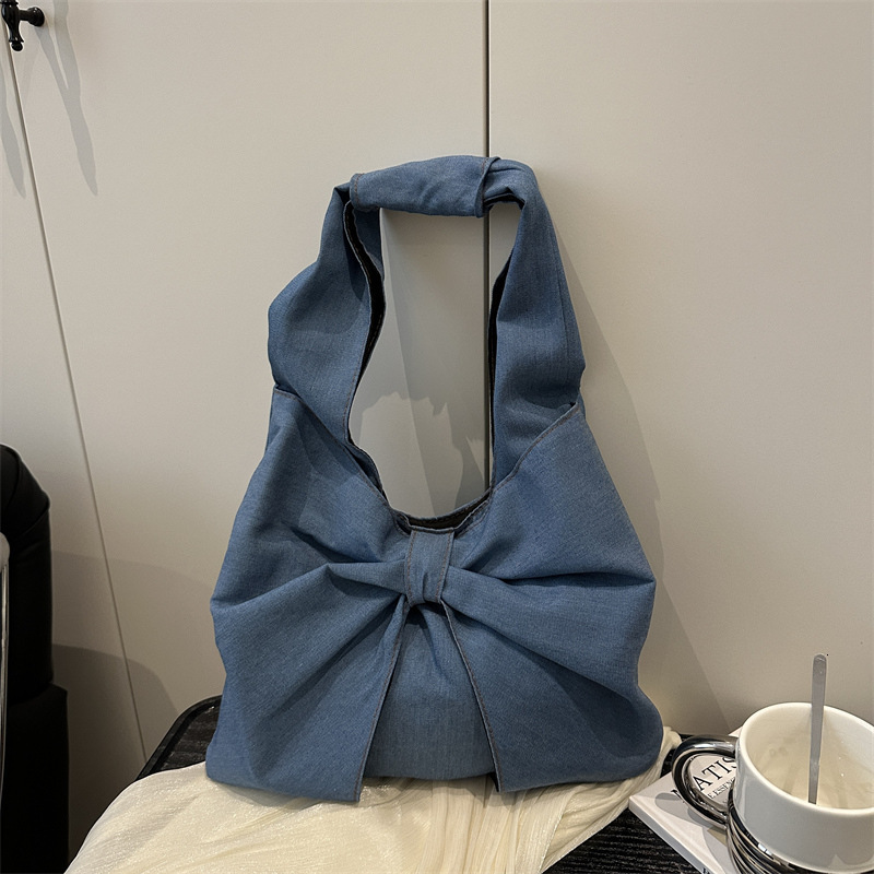 Free Delivery Designer Bag 2025 Fashionable And Simple Denim Single Shoulder Hand Exquisite Bow Niche Commuter Tote Luxury Bag