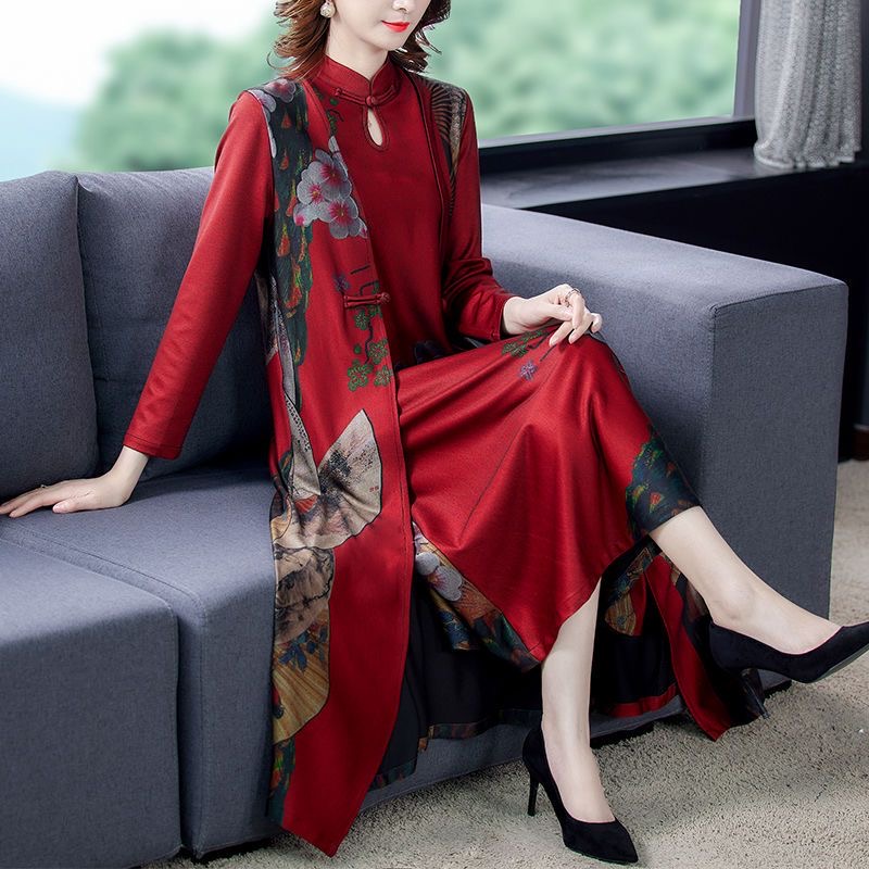 2025 plus size women's summer new slim print retro dress mid-length skirt D02382