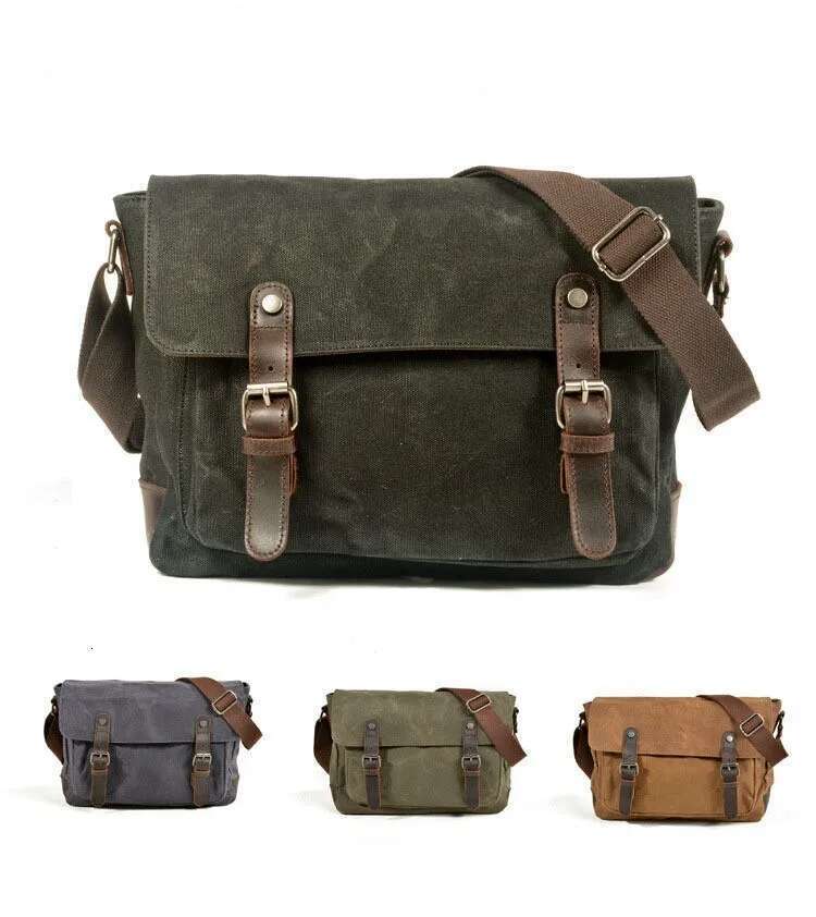 Outdoor Casual Canvas Single Shoulder Men's Anti-Splash Oil Wax Vintage Crossbody Bag