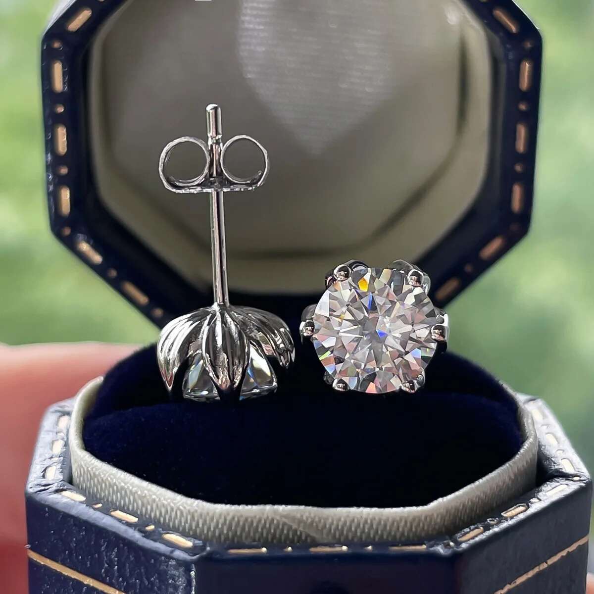 Classic 925 Sterling Silver Moissanite Stud Earrings For Women 6.5mm Simple Six Prong Stud Earrings Birthday Gift
