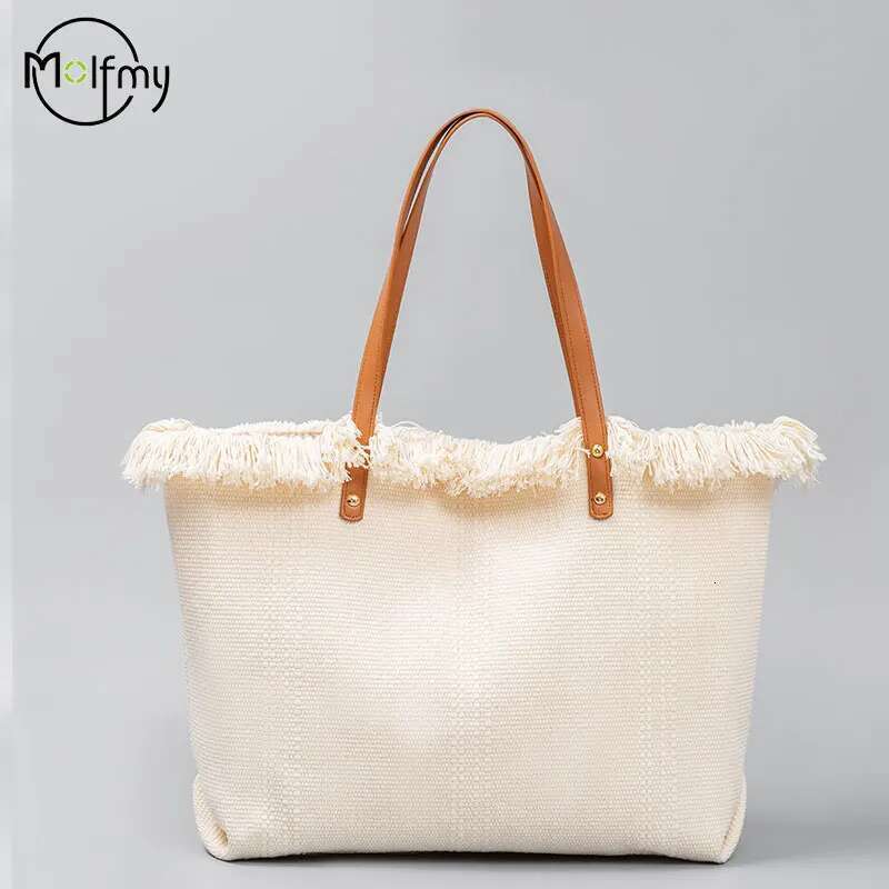 Summer Bags For Beach Tassel Canvas Design Tote Bag Large Capacity Women Commuter Shoulder Handbag Bolsas Para Mujeres