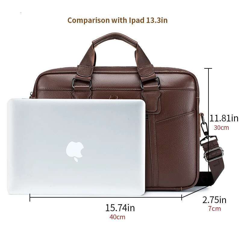 Men's Leather Briefcase, Cowhide Computer Handbag, Large Capacity Single Shoulder Crossbody Business Bag, Rear Lage Strap